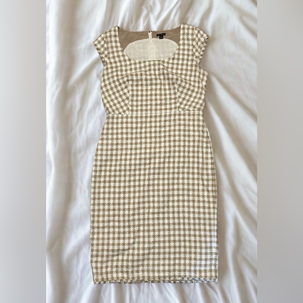Ann Taylor Cream and White Houndstooth Mini Dress